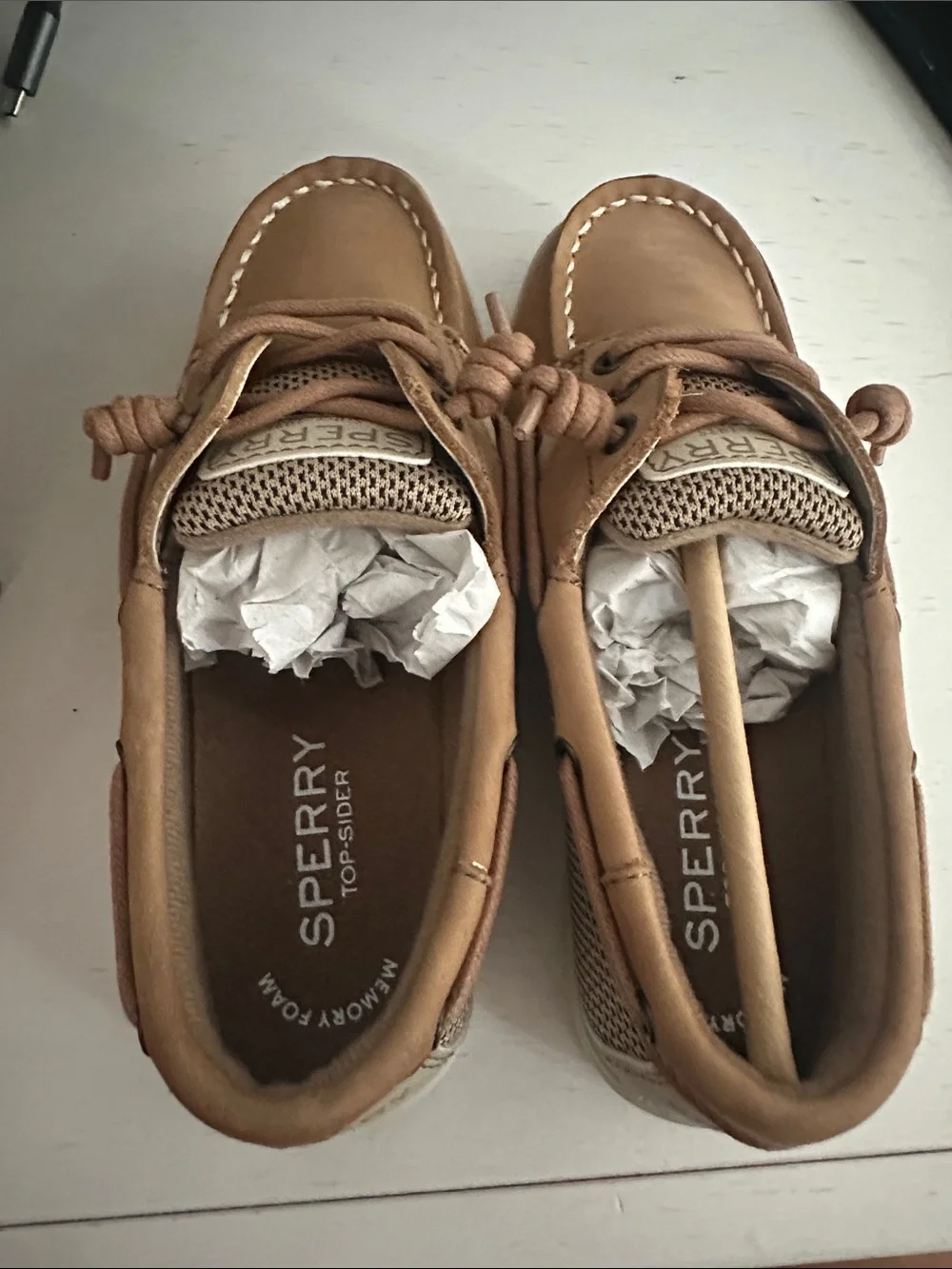 Sperry Kids Tan and Cream Boat Moccasins